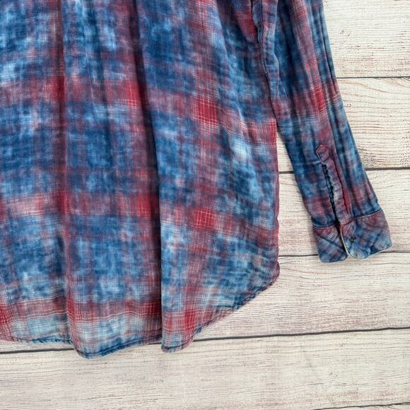 Free People Dip Dye Tunic Shacket Shirt Womens Small Blue Red Purple Button Down - Picture 13 of 13